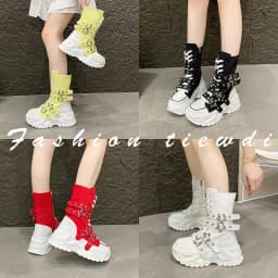 Fashion Chunky Platform Boots Women Punk Star Buckle Strap High Top Sneakers Woman Autumn Winter Thick Bottom Motorcycle Boots