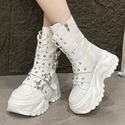 Fashion Chunky Platform Boots Women Punk Star Buckle Strap High Top Sneakers Woman Autumn Winter Thick Bottom Motorcycle Boots