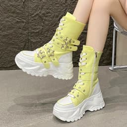 Fashion Chunky Platform Boots Women Punk Star Buckle Strap High Top Sneakers Woman Autumn Winter Thick Bottom Motorcycle Boots