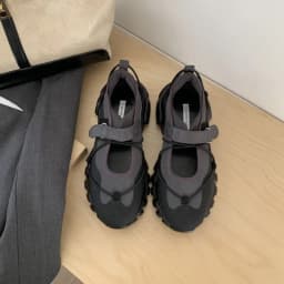 Sporty Chunky Platform Mary Jane Shoes for Women, Two-Tone Adjustable Velcro Strap Cross Lace Up Casual Walking Sneakers