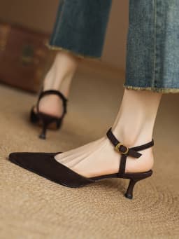 2025 NEW Women Trend Summer Ankle Strap Sandals Sexy High Thin Heels Brown Suede Black Leather Closed Pointed Toe Party Shoes