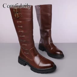 Winter Men High Boots Featuring A Height Increasing Design Buckle Decoration Are High-quality Fashionable Motorcycle Boots