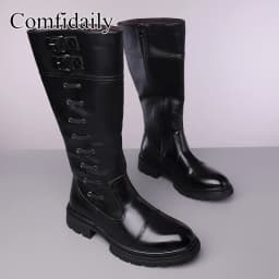 Winter Men High Boots Featuring A Height Increasing Design Buckle Decoration Are High-quality Fashionable Motorcycle Boots