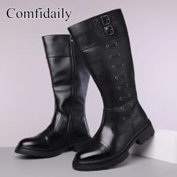 Winter Men High Boots Featuring A Height Increasing Design Buckle Decoration Are High-quality Fashionable Motorcycle Boots
