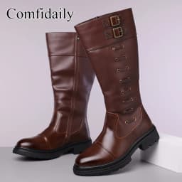Winter Men High Boots Featuring A Height Increasing Design Buckle Decoration Are High-quality Fashionable Motorcycle Boots