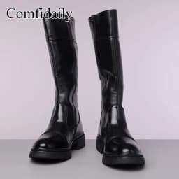 Winter Men High Boots Featuring A Height Increasing Design Buckle Decoration Are High-quality Fashionable Motorcycle Boots