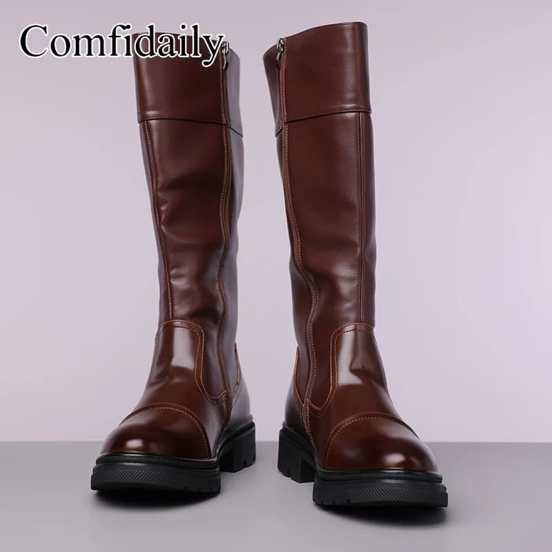 Winter Men High Boots Featuring A Height Increasing Design Buckle Decoration Are High-quality Fashionable Motorcycle Boots