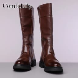 Winter Men High Boots Featuring A Height Increasing Design Buckle Decoration Are High-quality Fashionable Motorcycle Boots