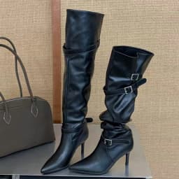 Eilyken Women Pointed Toe Knee-High Boots Designer Belt Buckle Party Dress Street Long Booties Sexy Thin High Heels Shoes