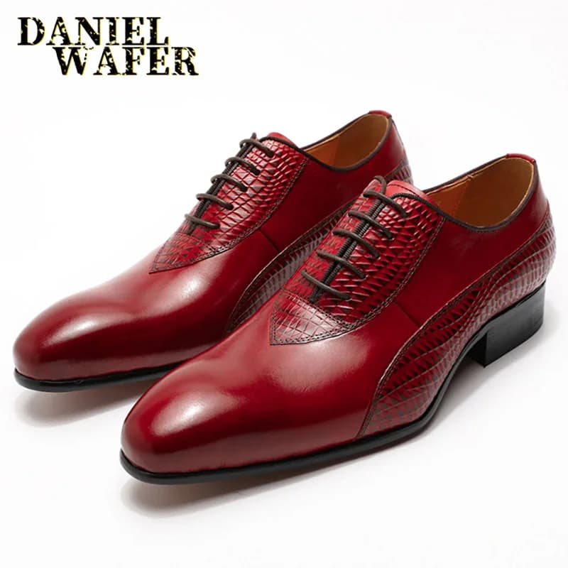 Men's Crocodile Embossed Leather Oxfords Business Formal Shoes for Professional Meetings Dinner Weddings