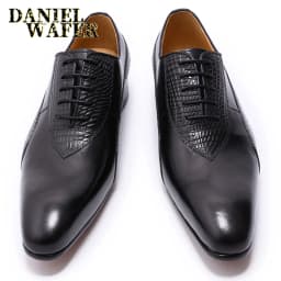 Men's Crocodile Embossed Leather Oxfords Business Formal Shoes for Professional Meetings Dinner Weddings