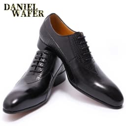 Men's Crocodile Embossed Leather Oxfords Business Formal Shoes for Professional Meetings Dinner Weddings