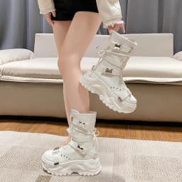 White Trendy Boots Women High Top Sneakers Platform Zip Ankle Boots Femme Chaussures Femmes Height Increase Outdoor Sports Shoes