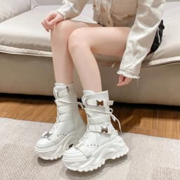 White Trendy Boots Women High Top Sneakers Platform Zip Ankle Boots Femme Chaussures Femmes Height Increase Outdoor Sports Shoes
