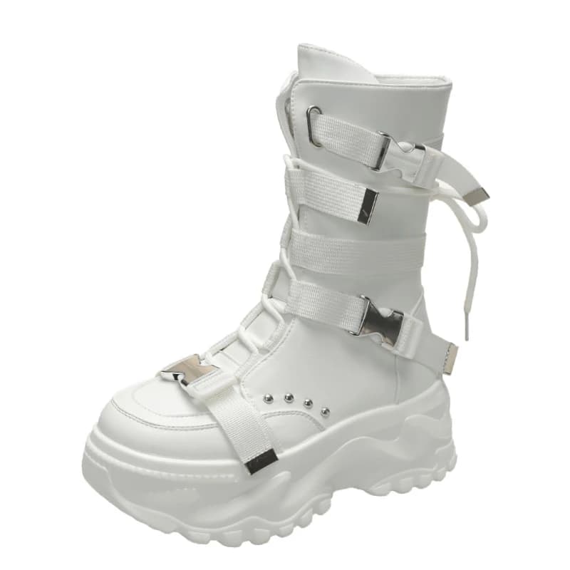 White Trendy Boots Women High Top Sneakers Platform Zip Ankle Boots Femme Chaussures Femmes Height Increase Outdoor Sports Shoes