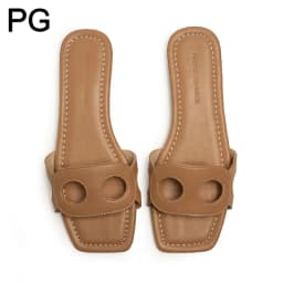 PG Minimalist Square Front Slide Sandals Double Hollow Detail Low Flat Heel Spanish All Match Office Commute Summer Footwear
