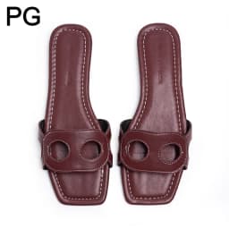 PG Minimalist Square Front Slide Sandals Double Hollow Detail Low Flat Heel Spanish All Match Office Commute Summer Footwear