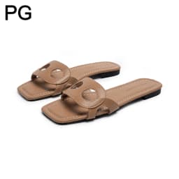 PG Minimalist Square Front Slide Sandals Double Hollow Detail Low Flat Heel Spanish All Match Office Commute Summer Footwear