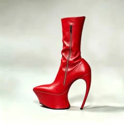 Ladies Sharp Point Toe Mid‑Calf Booties Hollow Sculpted Super High Heel Thick Platform Side Zipper Red Outsole Punk Party Show