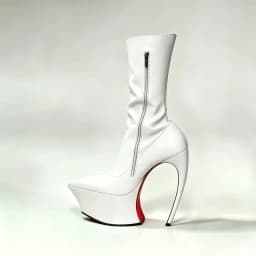 Ladies Sharp Point Toe Mid‑Calf Booties Hollow Sculpted Super High Heel Thick Platform Side Zipper Red Outsole Punk Party Show
