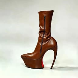 Ladies Sharp Point Toe Mid‑Calf Booties Hollow Sculpted Super High Heel Thick Platform Side Zipper Red Outsole Punk Party Show
