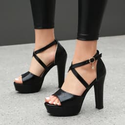 Women's Metallic Platform High Heels Crisscross Ankle Strap Open Toe Sandals Black Gold Silver Party Dress Shoes 275