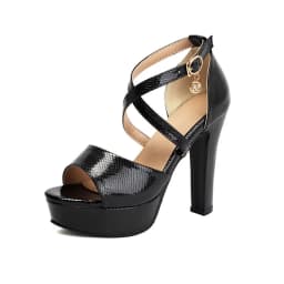 Women's Metallic Platform High Heels Crisscross Ankle Strap Open Toe Sandals Black Gold Silver Party Dress Shoes 275