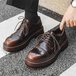 Height Increasing Vintage British Men Casual Leather Shoes Dress Tooling Boots Outdoor Business Loafers Spring Summer Shoes