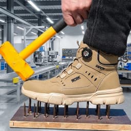 High‑Top Rotary Knob Lightweight Breathable Safety Footwear Steel Toe Anti‑smash Puncture‑Proof Work Shoes For Freight Station