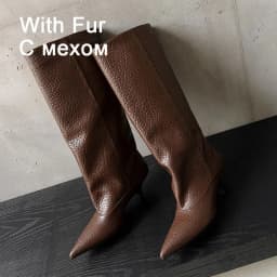 JOZHAMTA Size 34-43 2027 New Women Real Leather Knee Boots Low Heels Winter Shoes For Sexy Woman Lady Autumn Dress Long Boots