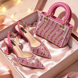 Italian Shoes with Matching Bags Set Decorated with Rhinestone African Shoes for Women Mid Heels Party Pumps Plus Size Heels 43