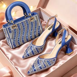 Italian Shoes with Matching Bags Set Decorated with Rhinestone African Shoes for Women Mid Heels Party Pumps Plus Size Heels 43