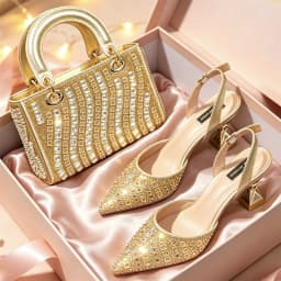 Italian Shoes with Matching Bags Set Decorated with Rhinestone African Shoes for Women Mid Heels Party Pumps Plus Size Heels 43
