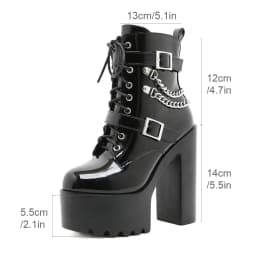 Gdgydh High Heels Boots DJ Stage Performance Chunky Heel Ankle Boots with Chains & Buckles Nightclub Party Shoes for Women