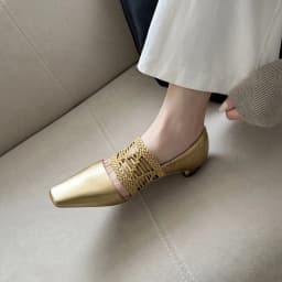 NEW Spring/Autumn Women Shoes Split Leather Shoes for Women Square Toe Chunky Heel Shoes Gold Weave Slip-on Shallow Women Pumps