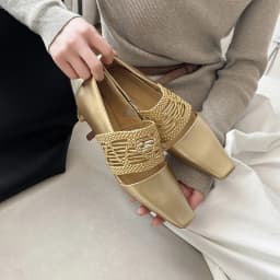 NEW Spring/Autumn Women Shoes Split Leather Shoes for Women Square Toe Chunky Heel Shoes Gold Weave Slip-on Shallow Women Pumps