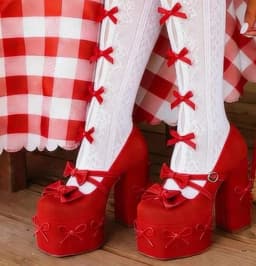 TaylorHiller Women Lolita Platform Mary Janes Shoes Bow Decor Heart Buckle Super High Block Heels Pumps Gothic Sweet Party Shoes