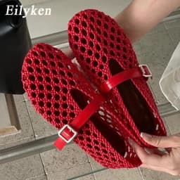 Eilyken Spring Fashion Hand Weaving Hollow Out Buckle Strap Flats Heels Women Sandals Designer Comfortable Ballet Banquet Shoes
