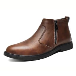 Autumn and Winter New High-Top Leather Shoes for Men, Zippered Leather Boots, Fashionable Versatile Business Casual Shoes, Men's Formal Shoes, Chelsea Boots