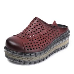 ZXRYXGS Hollow Cowhde Summer Leather Slippers Women Shoes High Heel Sandals 2026 Summer Women Sandals Platform Wedges Slippers