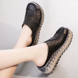 ZXRYXGS Hollow Cowhde Summer Leather Slippers Women Shoes High Heel Sandals 2026 Summer Women Sandals Platform Wedges Slippers