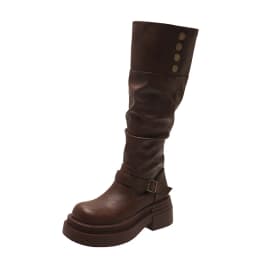 Autumn Winter Platform Thick Bottom Women Long Boots Fashion Slip On Shoes Vintage Ladies Knight Botas