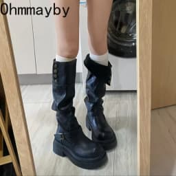 Autumn Winter Platform Thick Bottom Women Long Boots Fashion Slip On Shoes Vintage Ladies Knight Botas