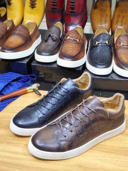 Men's Leather Shoes Casual Comfort Flat Shoes Lace Up Fish Pattern Handmade Shoes Dating Office Fashion Banquet Men's Shoes