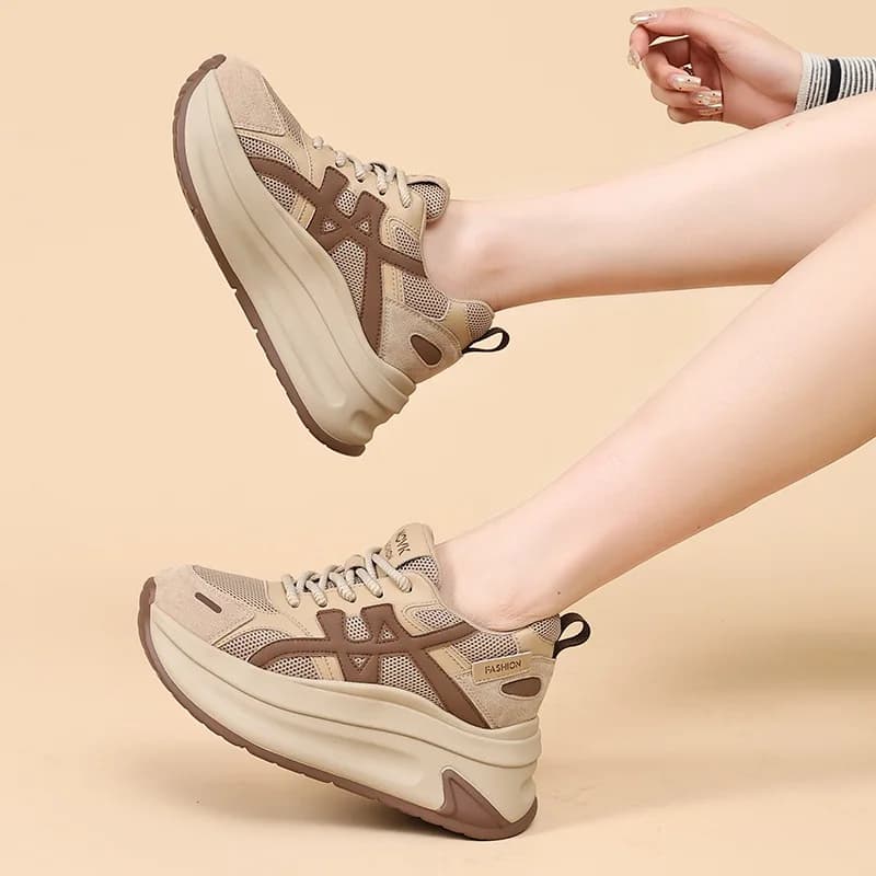 New Arrival 2026 Spring Chunky Sneakers Women's Thick Bottom Casual Mesh Shoes 8CM High Platform Breathable Sports Dad Shoes