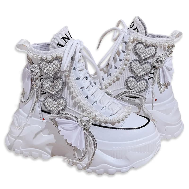 Fashion Women's Shoes Spring Casual Thick Sole 8cm Designer Sneakers Girls Lace-up Ladies Casual Shoes Women Sneakers