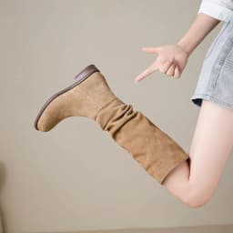 ASUMER Size 34-42 Cow Suede Leather Women Boots Pleated Low Heels Winter Boots Handmade Ladies Casual Western Boots Lady Shoes