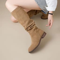 ASUMER Size 34-42 Cow Suede Leather Women Boots Pleated Low Heels Winter Boots Handmade Ladies Casual Western Boots Lady Shoes