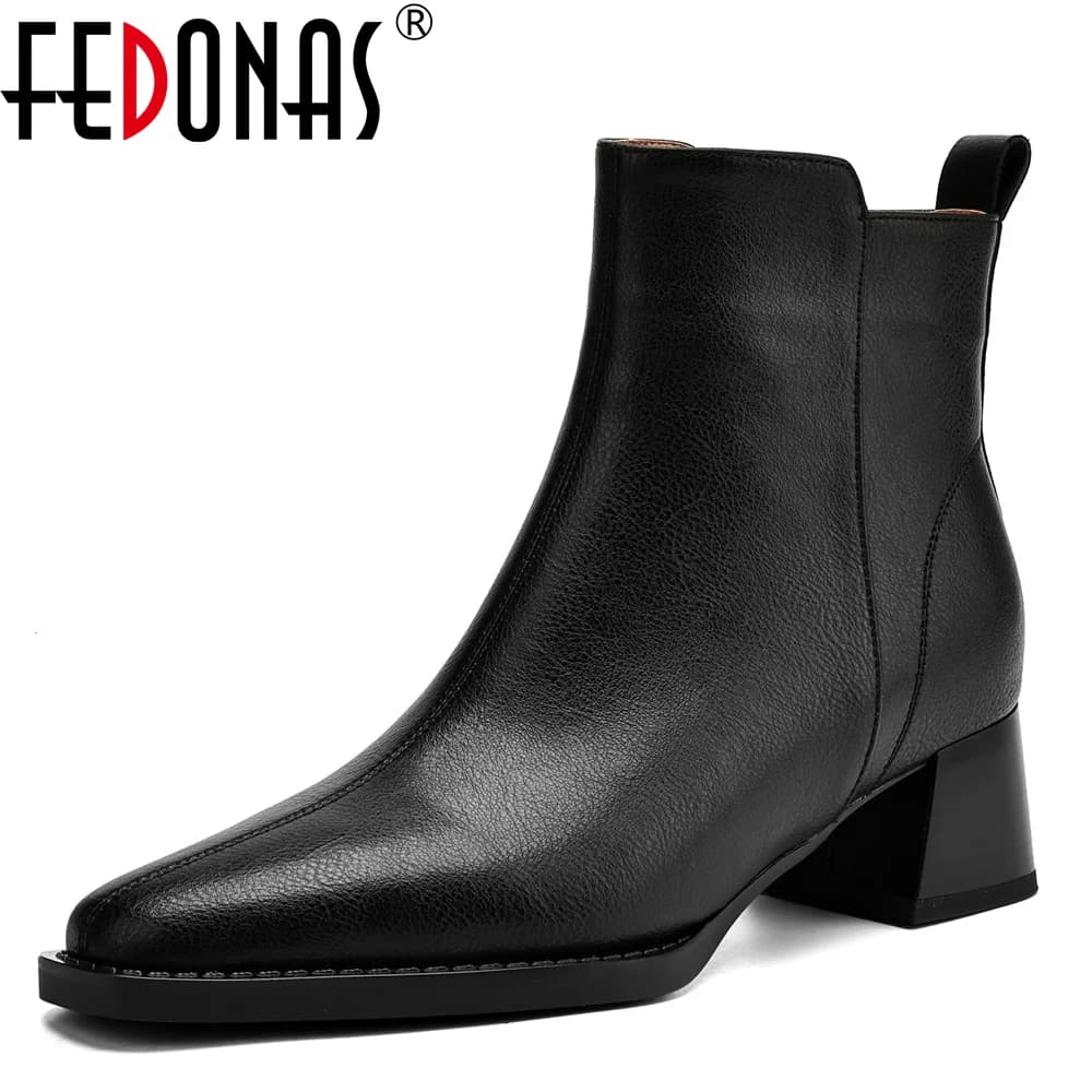 FEDONAS Wool Ankle Boots Genuine Leather Shoes For Women Thich High Heels Basic Short Boots Warm Winter Snow Boots Female Shoes