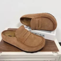 Men Women Penny Loafer Mules Suede Clogs, Closed Toe Slip On Backless Loafers, Comfort Cork Insole Non Slip Flat Slides, Casual Fashion Shoes For Shopping Travel Daily Outdoor Street Wear